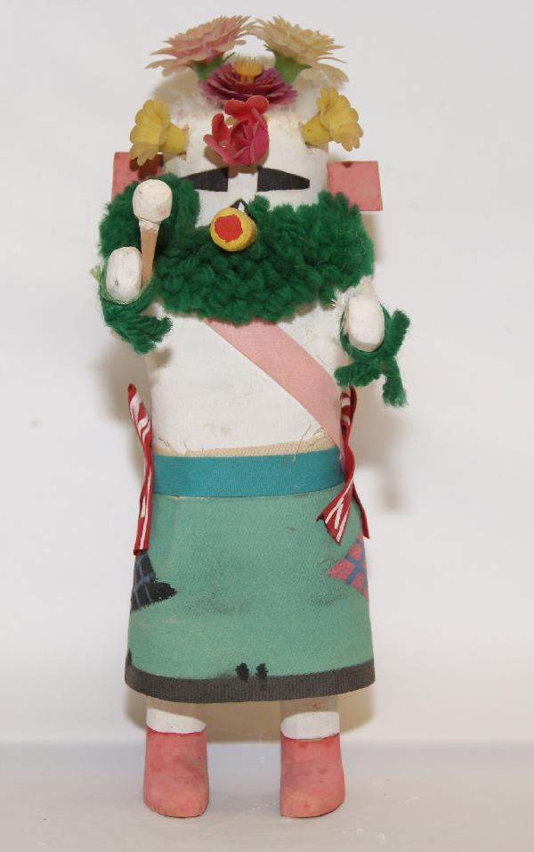 Hopi Kachina: 1960s hand carved and painted cottonwood, 9" tallShipping charge on this item is $10.00.Unless noted all items have some amount of acceptable wear, scratches, nicks, missing stitches, ect. for their a