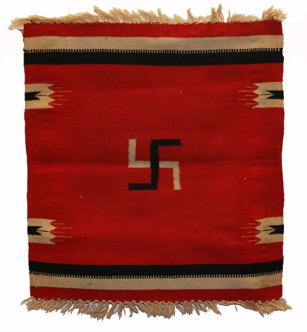 1910 NAVAJO GERMANTOWN TEXTILE: sampler, whirling log design, had dirty spots., 22" x 20"Shipping charge on this item is $10.00.Unless noted all items have some amount of acceptable wear, scratches, nicks, missing stitches, ect. for