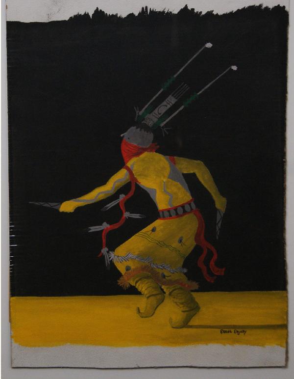 1967 APACHE WATERCOLOR: of Apache crown dancer, signed Errol Enjady, 13" x 9.5" Shipping charge on this item is $10.00. Unless noted all items have some amount of acceptable wear, scratches, nicks, missing stitches, ect. for