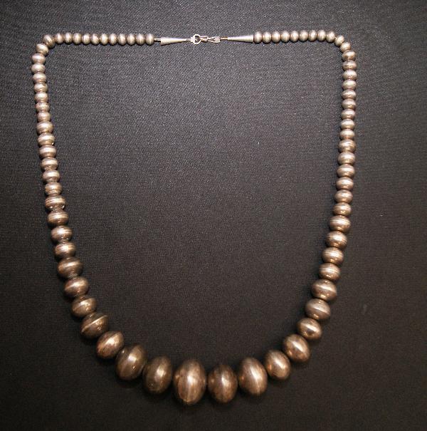 Navajo Necklace: 1960s 70s sterling silver graduated beads 31 inches long Shipping charge on this item is $10.00.