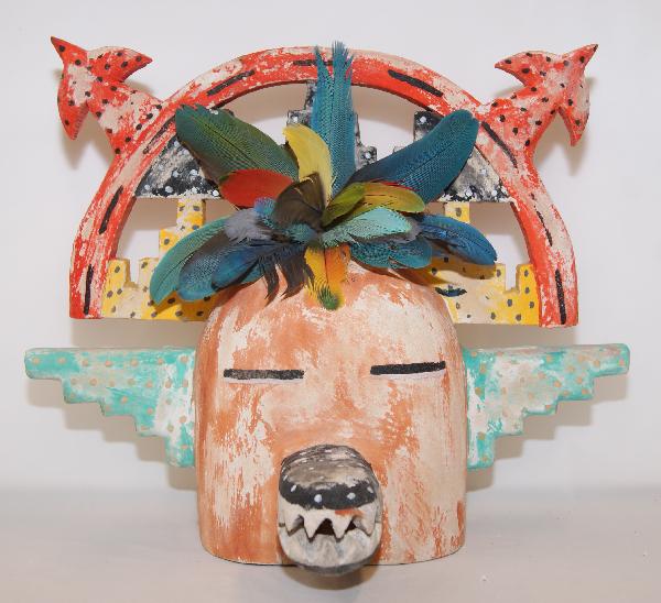 Hopi Sculpture: contemporary wall mask, made by Greg Lomyesva 10" x 14" Shipping charge on this item is $20.00.