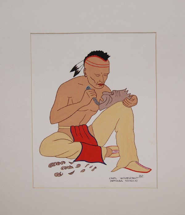 Osage Painting: 1960 original tempera by Carl Woodring born in 1920 died in 1985 9.5" x 7.5" Shipping charge on this item is $20.00.