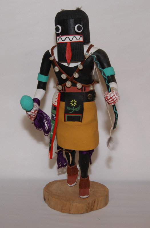 HOPI KACHINA: 1970'S long hair, hand carved & painted cottonwood by J. Harding, 14" tall Shipping charge on this item is $10.00. Unless noted all items have some amount of acceptable wear, scratches, nicks, missing