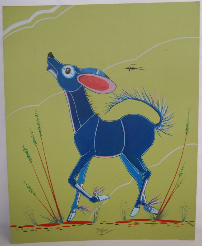 NAVAJO WATER COLOR: 1970-80'S signed by Steven Mitchell, 20" x 16" Shipping charge on this item is $10.00. Unless noted all items have some amount of acceptable wear, scratches, nicks, missing stitches, ect. for their ag