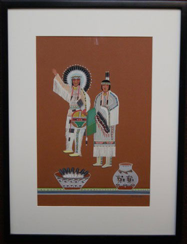 SAN ILDEFONSO PAINTING: 1976 original casen by tse-ye-mu aka Romando Vigil, 17" x 11.5" Shipping charge are for the United States. The shipping on this lot is $30.00. Outside the United States there will be additional shippi