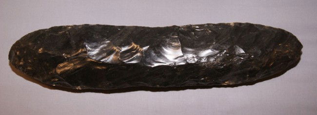 NORTHERN CALIFORNIA OBSIDIAN BLADE: 1940-50s made by Ted Orcutt out of private museum in northern California, 15" x 3.5" Shipping charge are for the United States. The shipping on this lot is $20.00. Outside the United States there will