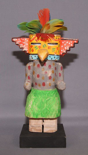 HOPI SCULPTURE: contemporary stylized kachina signed Greg Lomyesta, 9" tall Shipping charge are for the United States. The shipping on this lot is $10.00. Outside the United States there will be additional shipping f
