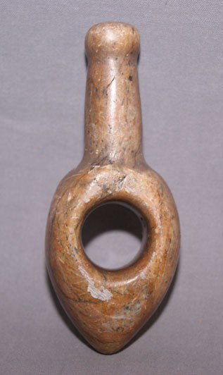 CALIFORNIA UNUSUAL STONE: age unknown has large hole and handle, 4" x 1.5" Shipping charge are for the United States. The shipping on this lot is $10.00. Outside the United States there will be additional shipping fees. Unless