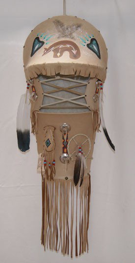 NAVAJO CRADLE BOARD: 2001 hide with fur lining by Veronica Charley, 24" tall Shipping charge are for the United States. The shipping on this lot is $10.00. Outside the United States there will be additional shipping fees.