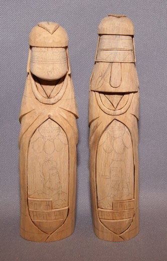 TWO HOPI KACHINA'S: 1990's unfinished cotton wood signed Lawrence Charley Shipping charge are for the United States. The shipping on this lot is $10.00. Outside the United States there will be additional shipping fees. U
