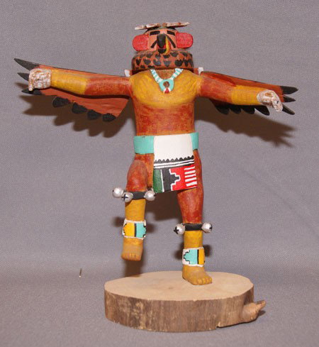 HOPI KACHINA: 2000 hand carved and painted red tail hawk by Larson Addington 10 inches tall Shipping charge are for the United States. The shipping on this lot is $10.00. Outside the United States there will be add