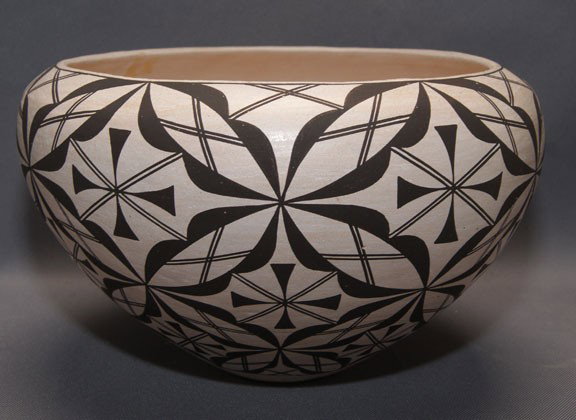 ACOMA POTTERY JAR: 1960's black on white geometric design has minor pitting by Sara Garcia , 6.5" X 10.5" Shipping charge are for the United States. The shipping on this lot is $20.00. Outside the United States there wi