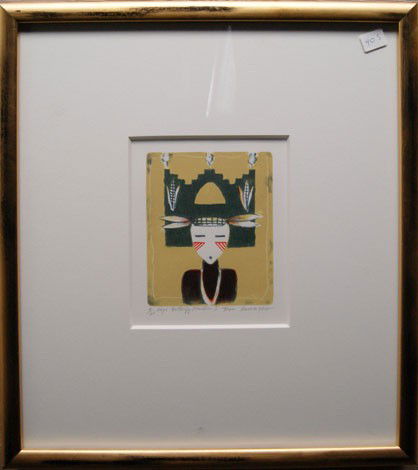 HOPI PRINT: 1980s-90s titled " The Hopi Butterfly Maiden" number 9 of 60 hand signed by Dan Namingha, 6.5" x 5.5" Shipping charge are for the United States. The shipping on this lot is $10.00. Outside the United