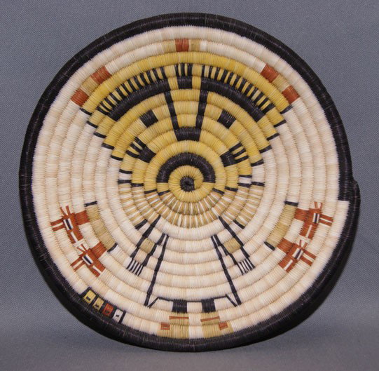 HOPI BASKETRY PLAQUE: 1970s 80s second Mesa pictorial Kachina design 1" x 11.5" Shipping charge are for the United States. The shipping on this lot is $15.00. Outside the United States there will be additional shipping fee