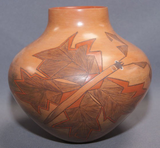 HOPI POTTERY JAR: 1970s 80s polychrome butterfly design signed Dextra (Dextra Quotskuyva Nampeyo)6.5" x 7" has fire cloud Shipping charge are for the United States. The shipping on this lot is $10.00. Outside the Unite
