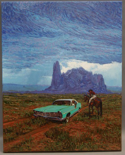 ORIGINAL NAVAJO PAINTING: 2010 titled "Camel Rock Trail/Ford" signed Red Wing Nez 20" x 16" Shipping charge are for the United States. The shipping on this lot is $40.00. Outside the United States there will be additional ship