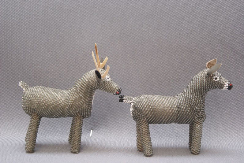 TWO BEADED ZUNI ANIMALS: 1980s 90s one is a deer 4.5" x 1" x 4.25" horse is 4" x 1" x 4.5" Shipping charge are for the United States. The shipping on this lot is $10.00. Outside the United States there will be additional ship