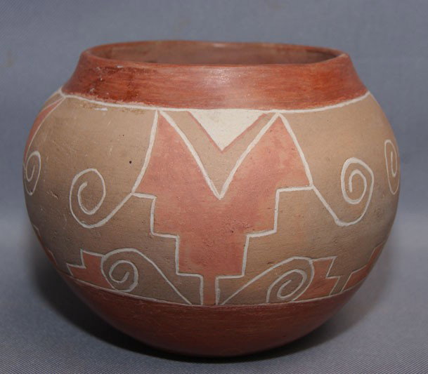 SAN JUAN POTTERY BOWL: 1960s 70s polychrome and incised design has surface rubs and scratches 5" x 6.5" Shipping charge are for the United States. The shipping on this lot is $10.00. Outside the United States there will be 