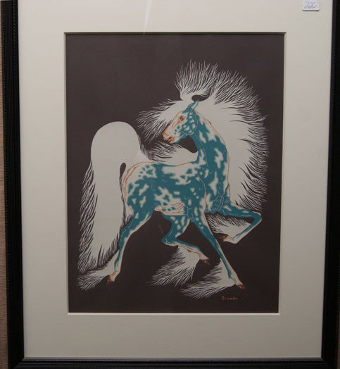POTTAWATTAMIE PRINT: 1960s 70s the spirit horse by Crumbo 17" x 13" Shipping charge are for the United States. The shipping on this lot is $10.00. Outside the United States there will be additional shipping fees. Unless n
