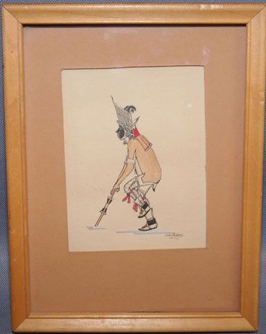 SAN ILDEFONSO WATERCOLOR: 1960s of antelope Kachina signed JD RoyBal has dirty spot 4.75" x 3.5" Shipping charge are for the United States. The shipping on this lot is $10.00. Outside the United States there will be additional