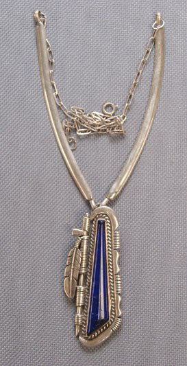 NAVAJO NECKLACE: 1970s sterling silver and levi lapis handmade chain, 17" long Shipping charge are for the United States. The shipping on this lot is $10.00. Outside the United States there will be additional shipping