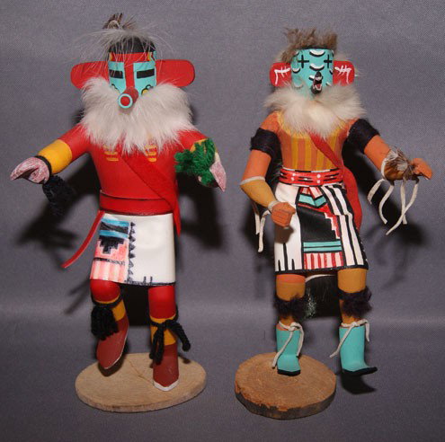 2 Navajo Kachinas: 1970s blue Heheya, roadrunner, 10" tall Shipping charge are for the United States. The shipping on this lot is $15.00. Outside the United States there will be additional shipping fees. Unless noted al