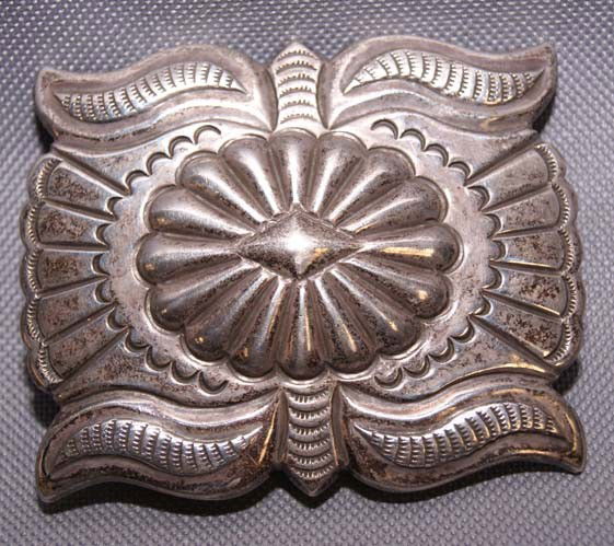 NAVAJO SILVER BUCKLE: 1970s hand stamped design by DTB, fits 1.5" belt, 2.5" x 3" Shipping charge are for the United States. The shipping on this lot is $10.00. Outside the United States there will be additional shipping f
