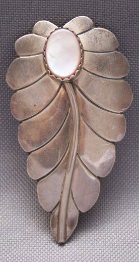 NAVAJO PIN: 1980s 90s sterling silver leaf design signed E. Spencer, 3.25" x 1.75" Shipping charge are for the United States. The shipping on this lot is $10.00. Outside the United States there will be additional