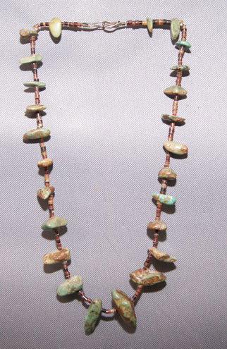 PuEBLO NECKLACE: 1970s 80s nugget turquoise and heshi, 23 " long Shipping charge are for the United States. The shipping on this lot is $10.00. Outside the United States there will be additional shipping fees. Unless 