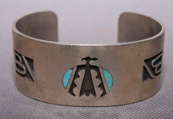 NAVAJO BRACELET: 1970s 80s sterling silver and turquoise shadow box design, 5.25" x 1" x 1" Shipping charge are for the United States. The shipping on this lot is $10.00. Outside the United States there will be additi