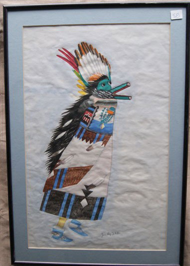 PUEBLO WATERCOLOR: 1970s 80s colored pencil and watercolor signed Jose Rey Toledo, 17" x 11" Shipping charge are for the United States. The shipping on this lot is $30.00. Outside the United States there will be additio