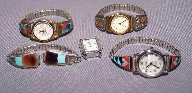 COLLECTION OF WATCH TIPS: 1970s 80s total of four sets made from sterling silver one marked 1/20 12 K G. F., 1.25" x .5" Shipping charge are for the United States. The shipping on this lot is $10.00. Outside the United States