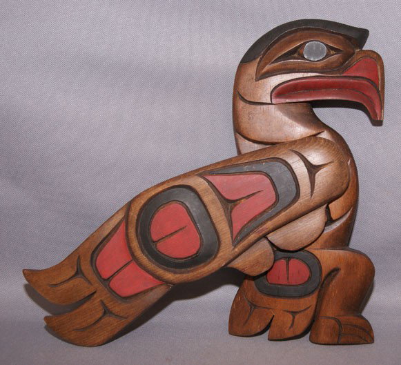 Northwest Coast wall plaque: 1980s 90s hand carved and painted wooden eagle signed Detreck Georue 11.5" x 13" Shipping charge are for the United States. The shipping on this lot is $15.00. Outside the United States there will be 