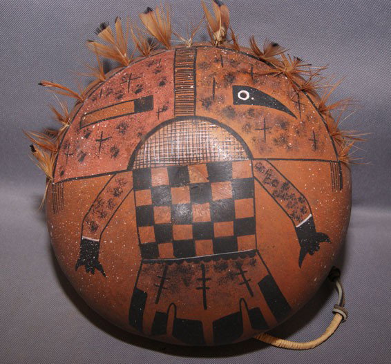 APACHE/MEXICAN GORED: 1985 with painted kachina design by Robert Rivera, 5" x 9" Shipping charge are for the United States. The shipping on this lot is $10.00. Outside the United States there will be additional shipping fe
