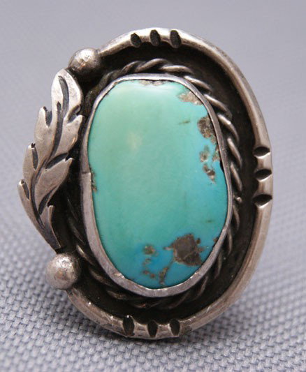NAVAJO RING: 1970s 80s sterling silver and turquoise, size 8.5 The shipping on this lot is $10.00.