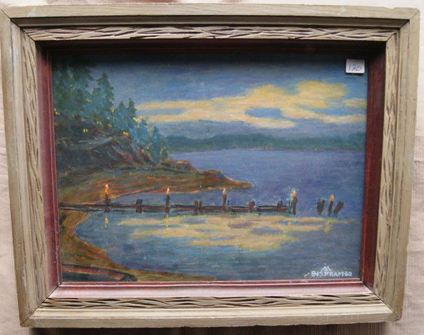 WESTERN PAINTING: 1960s written on back used in demonstration for television program by Bisttram, 11" x 14" Shipping charge are for the United States. The shipping on this lot is $20.00. Outside the United States there
