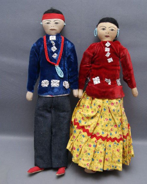 PAIR OF NAVAJO DOLLS: 1970s 80s, in traditional dress, 13" tall Shipping charge are for the United States. The shipping on this lot is $10.00. Outside the United States there will be additional shipping fees.