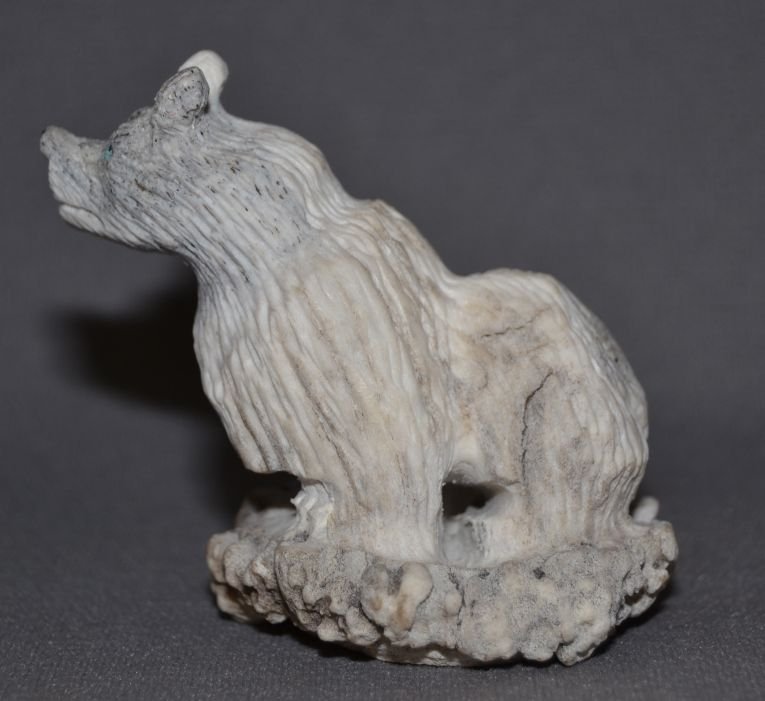 NAVAJO CARVED ANTLER FETISH: 1980s 90s hand carved bear signed RU for Ron Upshaw 2.5"x2"x2.75" Shipping charge are for the United States. The shipping on this lot is $10.00. Outside the United States there will be additional ship