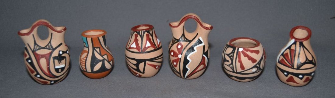 SIX JEMEZ POTS: 1980s 90s all are polychrome and signed largest 3"x1.5" Shipping charge are for the United States. The shipping on this lot is $10.00. Outside the United States there will be additional shipping fees.