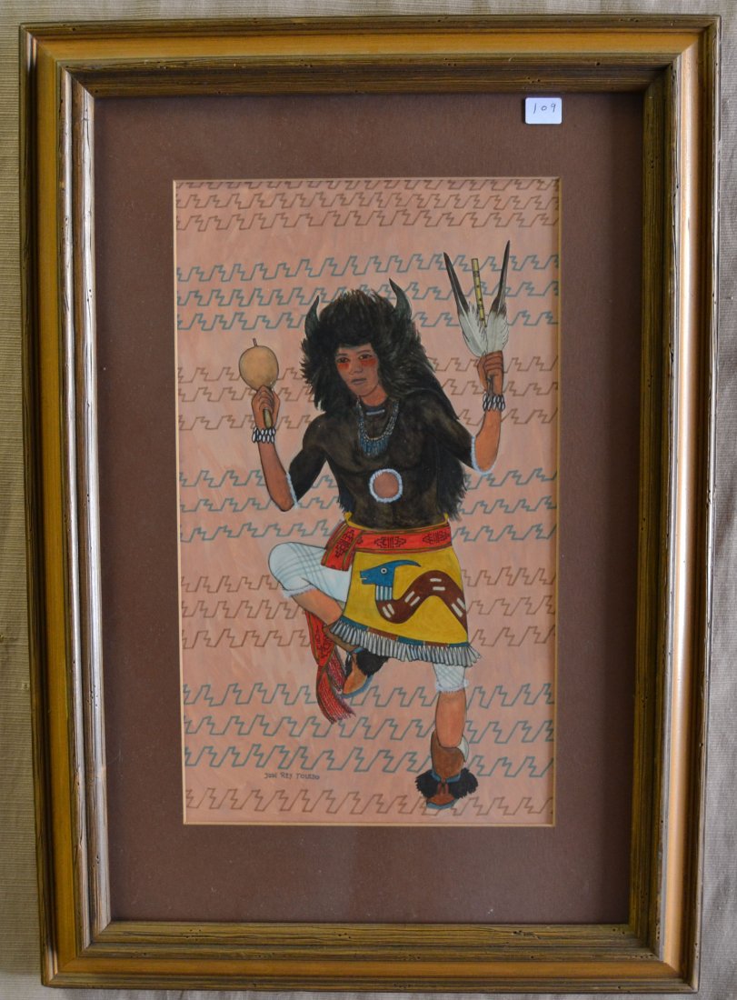 JEMEZ PAINTING: 1960s 70s watercolor on paper signed Jose Ray Toledo has Info on back 16"x9.5" Shipping charge are for the continental United States only There will be additional shipping fees on shipments to Hawaii,