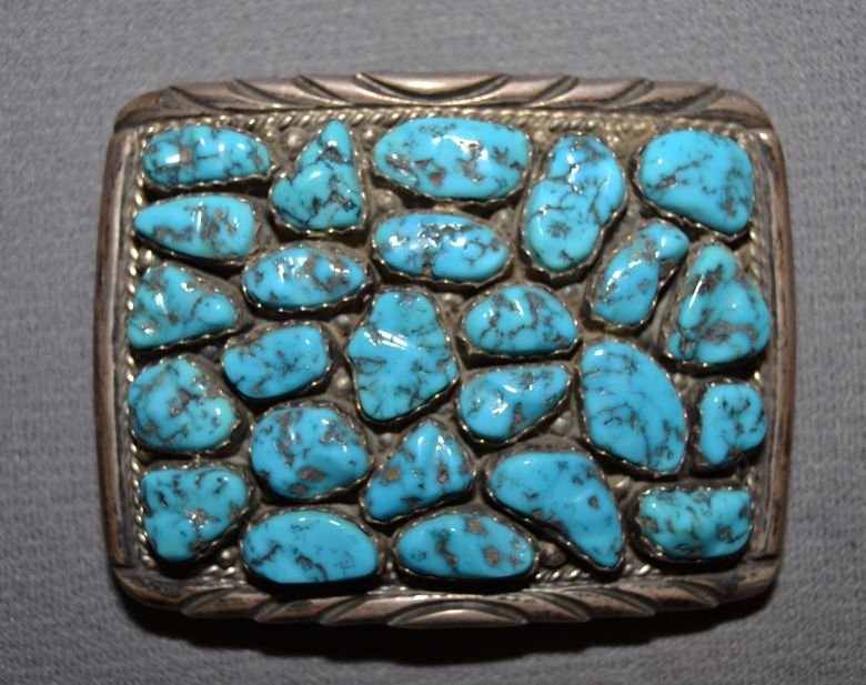 NAVAJO BELT BUCKLE: 1960s 70s sterling silver and turquoise signed Spencer 2.25"x3" fits 1.5" belt" Shipping charge are for the continental United States only There will be additional shipping fees on shipments to Hawaii