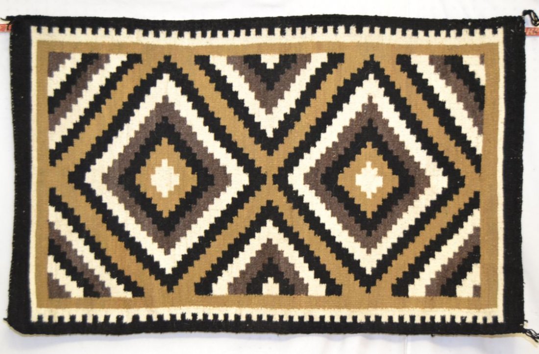NAVAJO TEXTILE: 1960s 70s all natural double diamond design 52"X31" Shipping charge are for the continental United States only There will be additional shipping fees on shipments to Hawaii, Alaska and outside the Uni