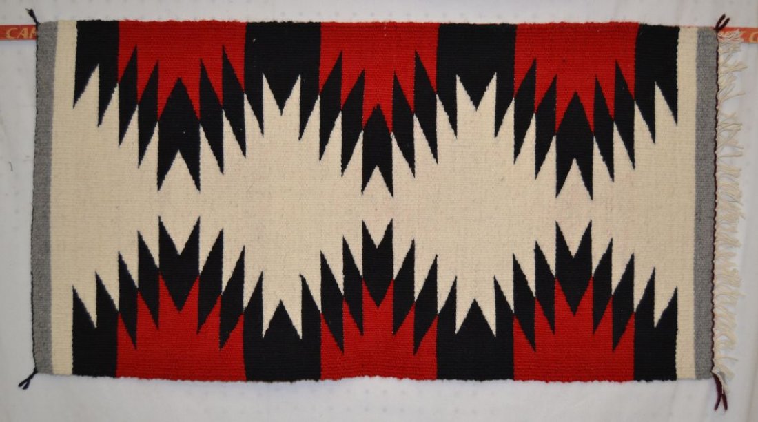 NAVAJO TEXTILE: 1990s 2000 hand woven gallup throw style attributed to Jennie Paterson 38"x19" Shipping charge are for the continental United States only There will be additional shipping fees on shipments to Hawaii,