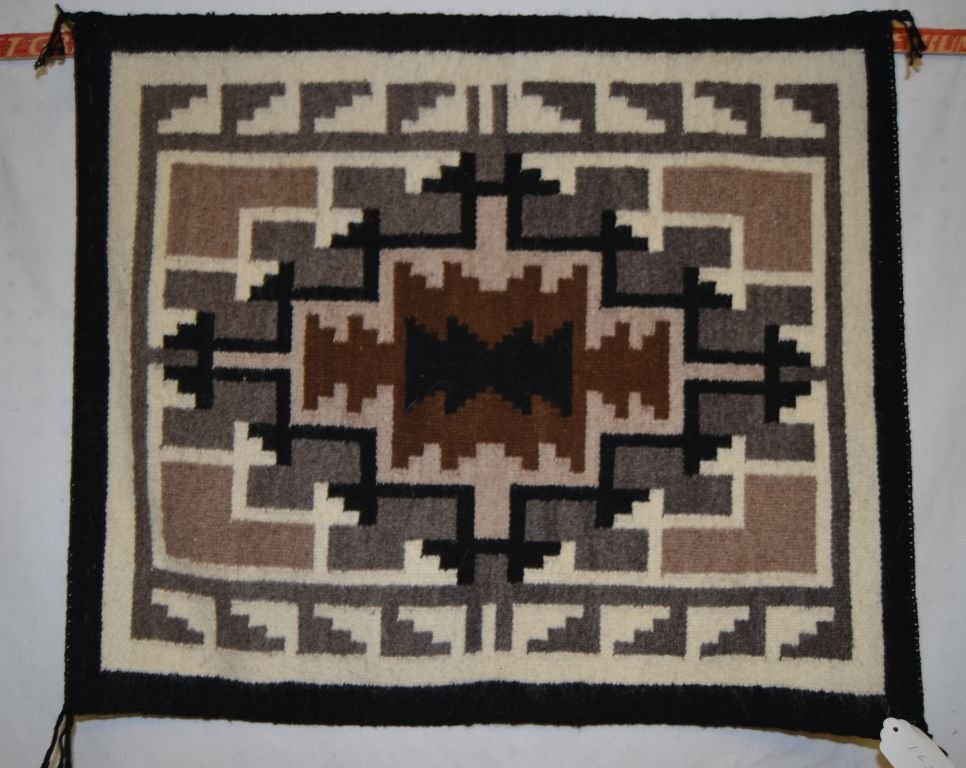 NAVAJO TEXTILE: 1960s 70s all natural Two Grey Hills 27"x23" Shipping charge are for the continental United States only There will be additional shipping fees on shipments to Hawaii, Alaska and outside the United Sta