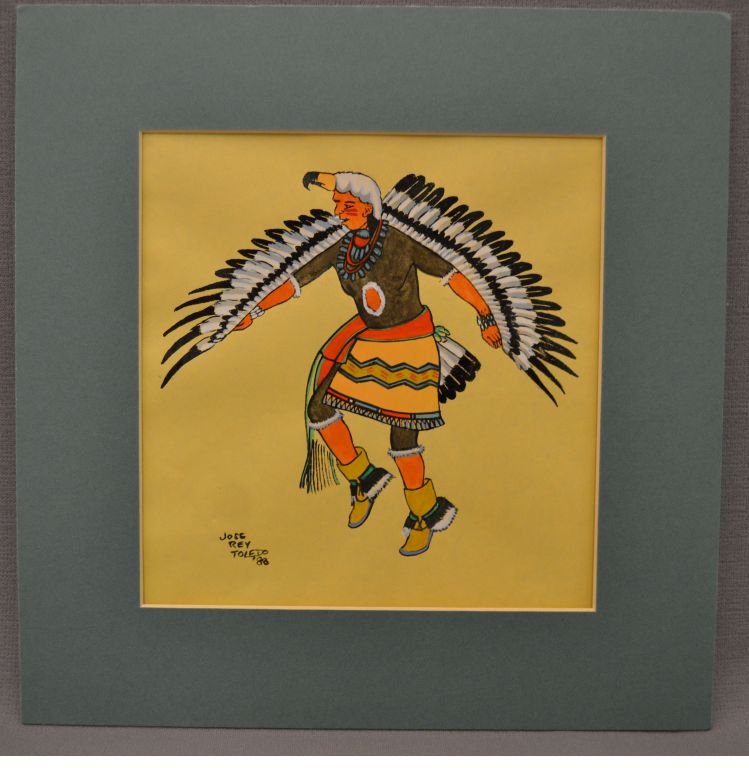 JEMEZ PAINTING: 1988 watercolor on paper eagle dancer signed Jose Ray Toledo 7.75"x7.25" Shipping charge are for the continental United States only There will be additional shipping fees on shipments to Hawaii, Alask