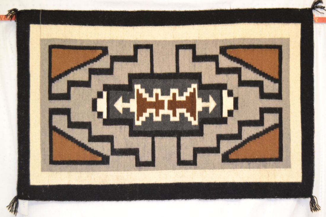 NAVAJO TEXTILE: 1960s 70s all natural 2 grey hills style has weavers tag for Veronica Shorty 43"x28" Shipping charge are for the continental United States only There will be additional shipping fees on shipments to H