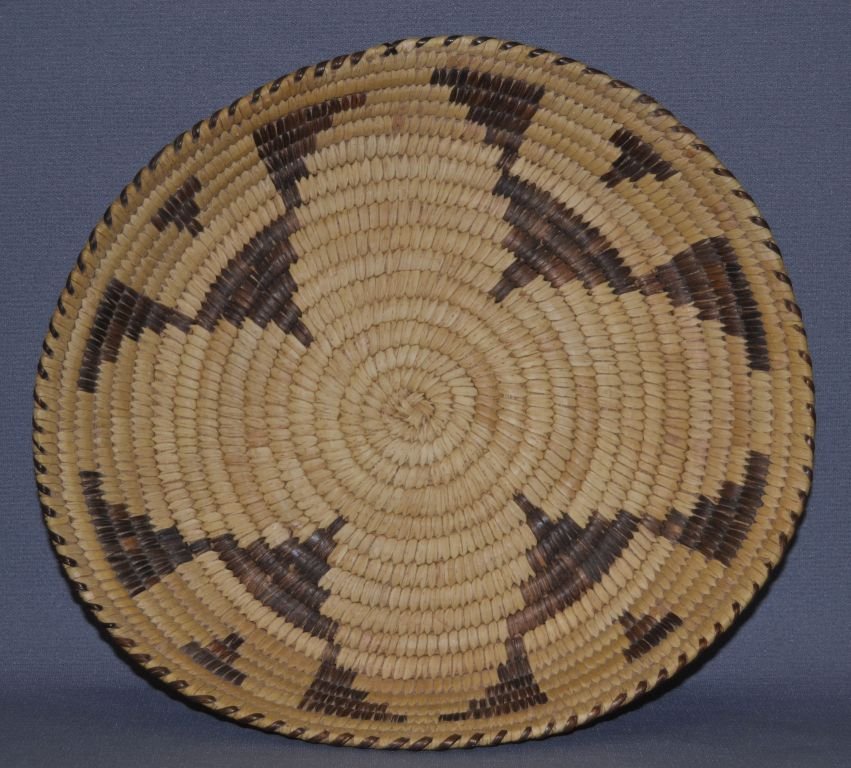 PAPAGO BASKETRY TRAY: 1960s 70s hand woven yucca and devils claw 1.75"x10.5" Shipping charge are for the continental United States only There will be additional shipping fees on shipments to Hawaii, Alaska and outside the 