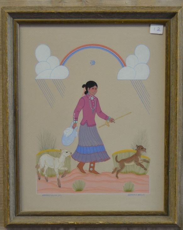 NAVAJO PAINTING: 1960s 70s watercolor on paper signed Harrison Begay 13"x 10" Shipping charge are for the continental United States only There will be additional shipping fees on shipments to Hawaii, Alaska and outsid