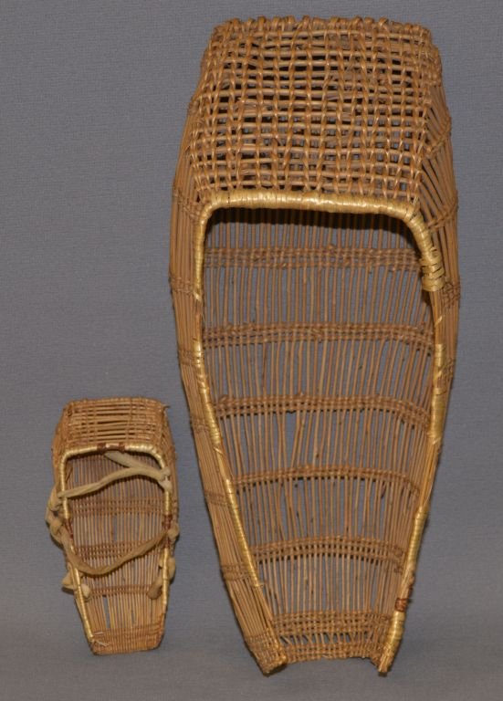 TWO HUPA MINI CRADLES: 1950's open weave basketry both have minor stitch damage 7" x 3" x 1.5" and 16" x 7" x 4" Shipping charge are for the continental United States only There will be additional shipping fees on shipments