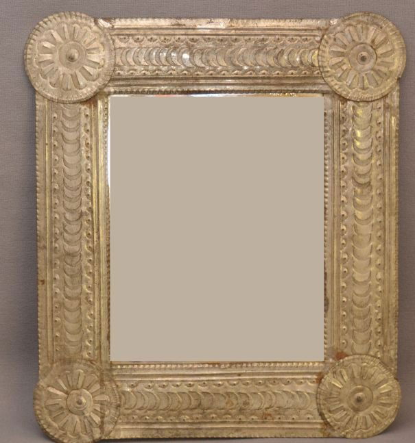 NEW MEXICAN TIN MIRROR: 19th century hand punched Rio Arriba tinsmiths 15" x 13.5" Shipping charge are for the continental United States only There will be additional shipping fees on shipments to Hawaii, Alaska and outside